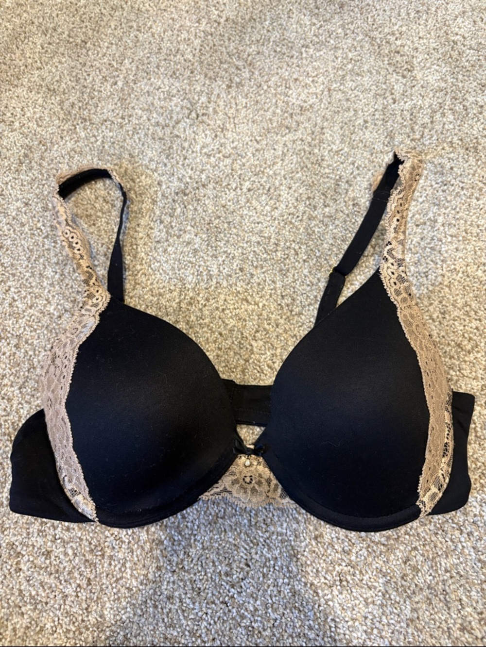 Black & Beige Lace Trim T-Shirt Bra